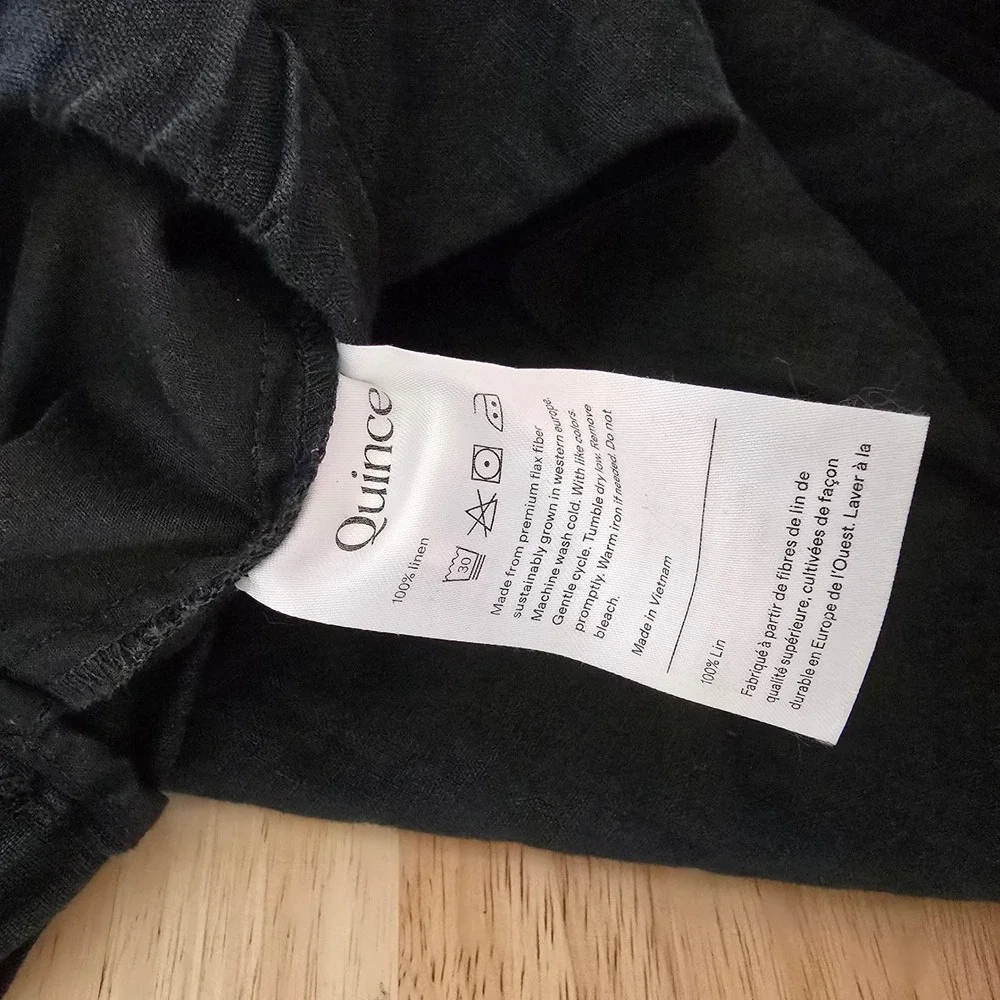 Quince Womens Black 100% European Linen High Rise Elastic Waist Pants Size Small